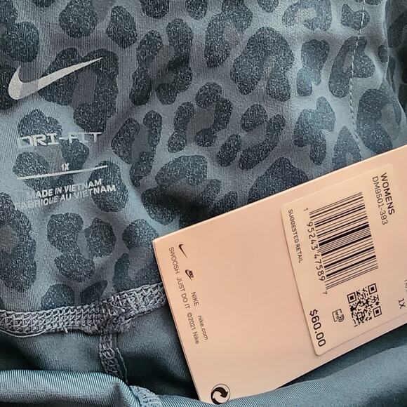 Nike One tight‎ fit mid rise full length teal green glitter leopard leggings 1X - Picture 6 of 9
